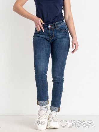 джинсы облегающие обтягивающие скинни скини женские стрейчевые синие с манжетом . . фото 1
