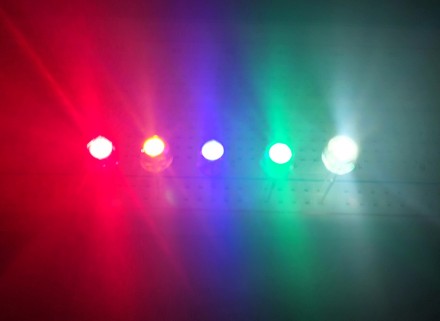 Комплект разноцветных ярких светодиодов 5мм (соломенная шляпка с большим кристал. . фото 4