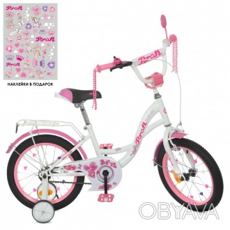 Велосипед дитячий PROF1 16д. Y1625 Butterfly, SKD45, біло-рожевий, дзвінок, ліхт. . фото 1
