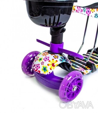 Самокат Scooter 5в1 с рисунком Фиолетовый Цветочек. . фото 1
