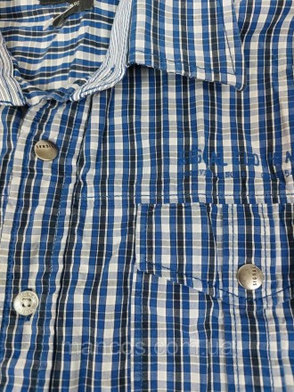 Летняя хлопковая мужская рубашка шведка Signal с коротким рукавом. Шведка синего. . фото 5
