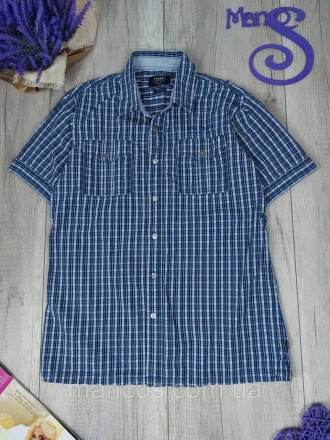 Летняя хлопковая мужская рубашка шведка Signal с коротким рукавом. Шведка синего. . фото 2
