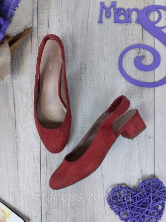 Новые замшевые женские босоножки Graceland бордового цвета. Каблук низкий, широк. . фото 2