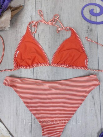 Женский раздельный купальник H&M оранжевый в полоску на подкладке.
Лиф на завязк. . фото 4