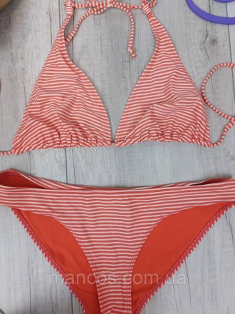 Женский раздельный купальник H&M оранжевый в полоску на подкладке.
Лиф на завязк. . фото 3