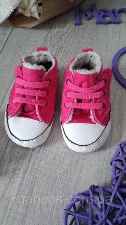Розовые пинетки-кроссовки кеды для новорожденной девочки. Текстильные, теплые, в. . фото 5