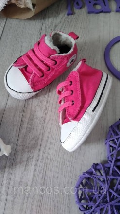 Розовые пинетки-кроссовки кеды для новорожденной девочки. Текстильные, теплые, в. . фото 3