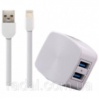 Зарядний пристрій Remax RP-U215i 2.4A 2USB + Cable Lightning black. За допомогою. . фото 2