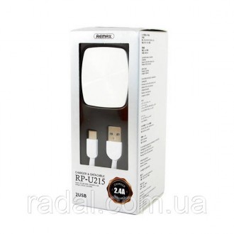 Зарядний пристрій Remax RP-U215i 2.4A 2USB + Cable Lightning black. За допомогою. . фото 4