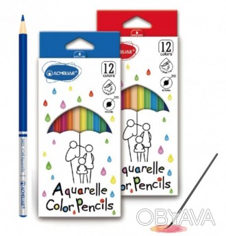 Набор акварельных цветных карандашей ACMELIAE 12 цветов, кисточка 9401-12 предна. . фото 1