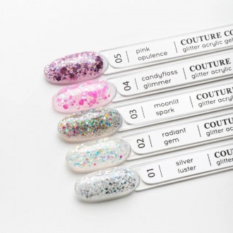 Акрил-гель Couture Colour Acrylic Gel Glitter 04 Candyfloss прозрачный с большим. . фото 3
