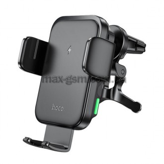 Автотримач для телефону Hoco HW10 (4.5-7",15W) на дефлектор (зажим) із бездротов. . фото 2