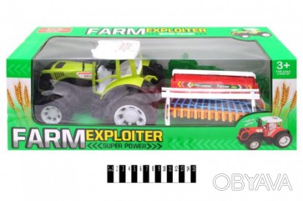 Уценка. (два колеса у прицепа обломаны) Трактор "Ферма" с сеялкой. Большой, плас. . фото 1