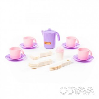 Уценка. Набор детской посудки "Анюта" (фиолетовый) (нехватает двух тарелок и сол. . фото 1