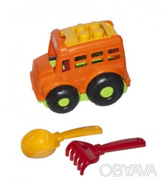 Уценка. Автобус "Бусик №1" + лопатка и грабельки (оранжевый) (Не товарный вид) А. . фото 1