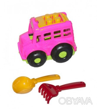 Уценка. Автобус "Бусик №1" + лопатка и грабельки (розовый) (Не товарный вид) Авт. . фото 1