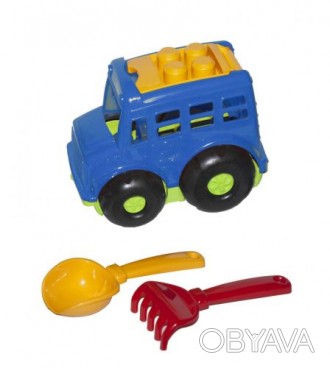 Уценка. Автобус "Бусик №1" + лопатка и грабельки (синий) (Не товарный вид) Автоб. . фото 1