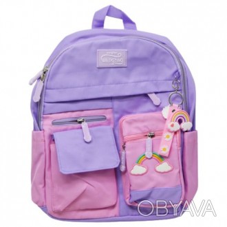 Детский школьный рюкзак в красивом дизайне пастельных оттенков. Резиновый брелок. . фото 1
