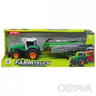 Уценка. Трактор с прицепом "Farm Truck", зеленый (немного помята коробка) Пласти. . фото 1
