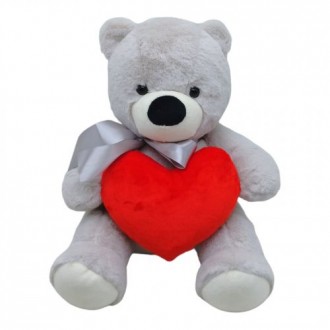 Мягкая игрушка "Мишка с сердцем", серый, 30 см. Борисполь. фото 1