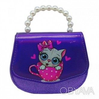 Уценка. Сумочка детская "Принцесса Киса" (фиолетовая) краска на сумочке потертая. . фото 1