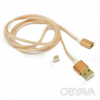 Магнитный кабель USB 2.0/Micro, 1m, 2А, индикатор заряда, тканевая оплетка, съем