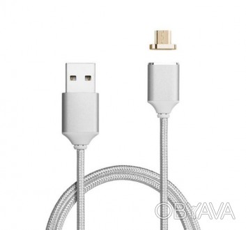 Магнитный кабель USB 2.0/Micro, 1m, 2А, индикатор заряда, тканевая оплетка, съем