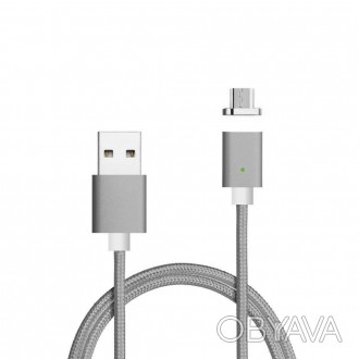 Магнитный кабель USB 2.0/Micro, 1m, 2А, индикатор заряда, тканевая оплетка, съем