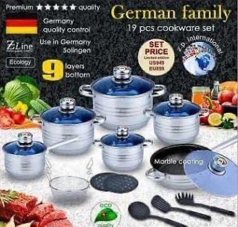 Набор посуды German Family GF-2054 из нержавеющей стали 18 предметов (кастрюли, . . фото 4