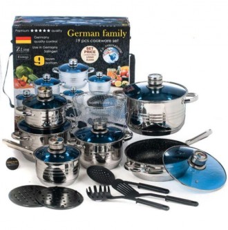 Набор посуды German Family GF-2054 из нержавеющей стали 18 предметов (кастрюли, . . фото 2