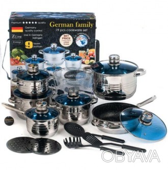 Набор посуды German Family GF-2054 из нержавеющей стали 18 предметов (кастрюли, . . фото 1
