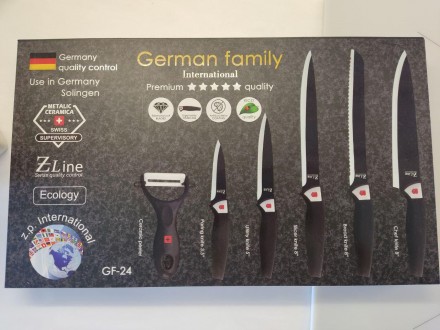 Набір кухонних ножів German family GF-24 з антипригарним покриттям і керамічною . . фото 4