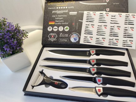 Набір кухонних ножів German family GF-24 з антипригарним покриттям і керамічною . . фото 2
