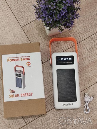 Power Bank на солнечной батарее 30000mAh c 4 кабелями (Реальная мощность) Павер