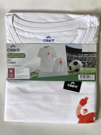 Спортивная хлопковая футболка бренда Crivit. С круглым вырезом горловины и принт. . фото 3