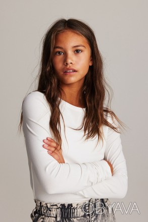 Футболка-лонгслив хлопковый для девочки H&M 0854793-010 170 см (14-15 years) Бел