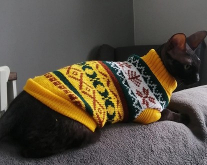 Вязаный свитер для котов (кошек) Alfa «Узоры» - свитерок хорошо тянется, очень т. . фото 10