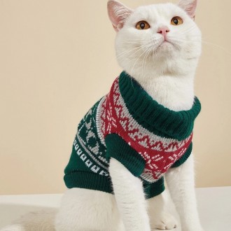 Вязаный свитер для котов (кошек) Alfa «Узоры» - свитерок хорошо тянется, очень т. . фото 2