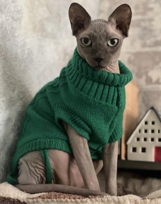 Вязаный свитер для котов (кошек) Alfa «Премиум». Свитерок хорошо тянется, очень . . фото 11