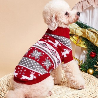 Вязаный свитер для собак Рождество. Свитерок хорошо тянется, теплый, есть лямки . . фото 2