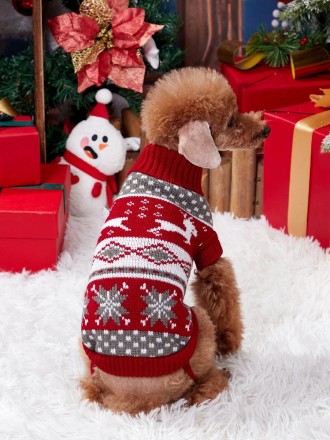 Вязаный свитер для собак Рождество. Свитерок хорошо тянется, теплый, есть лямки . . фото 5