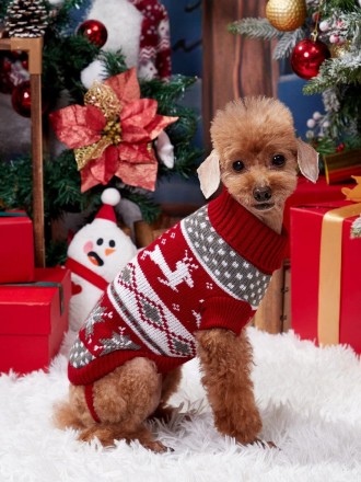 Вязаный свитер для собак Рождество. Свитерок хорошо тянется, теплый, есть лямки . . фото 8