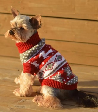 Вязаный свитер для собак Рождество. Свитерок хорошо тянется, теплый, есть лямки . . фото 10