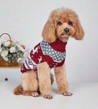 Вязаный свитер для собак Рождество. Свитерок хорошо тянется, теплый, есть лямки . . фото 7