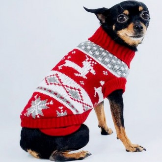 Вязаный свитер для собак Рождество. Свитерок хорошо тянется, теплый, есть лямки . . фото 6