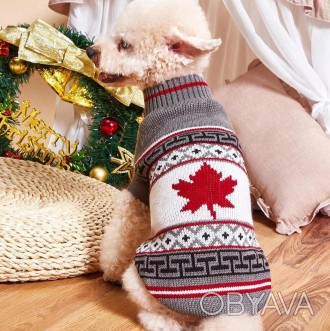 В'язаний светр для собак Канада. Светрик добре тягнеться, теплий, є лямки на ніж. . фото 1