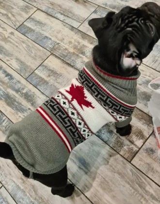В'язаний светр для собак Канада. Светрик добре тягнеться, теплий, є лямки на ніж. . фото 11