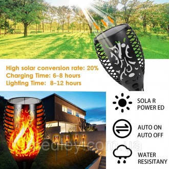 Декоративный светильник на солнечных батареях с датчиком освещенности Flame Ligh. . фото 5