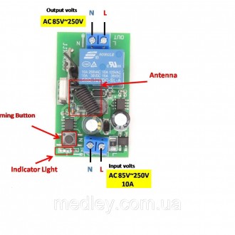 433 МГц бездротовий пульт дистанційного керування AC110V 220V 10A 1CH релейний м. . фото 8