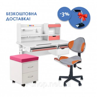 Растущий комплект парта FunDesk Sentire Pink + кресло FunDesk LST3 Orange-Grey +. . фото 2